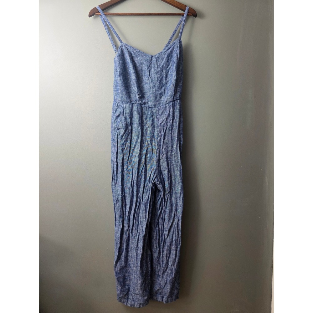 Old Navy Womens Blue Linen Blend Wide Leg Sleeveless Jumpsuit Medium CA17897